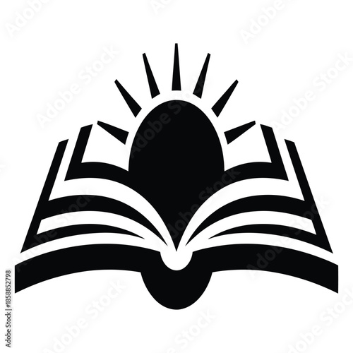 Book with Sun Rays Symbolizing Knowledge Enlightenment Reading and Wisdom Education Learning Inspiration Discovery Vector Graphic Illustration Design
