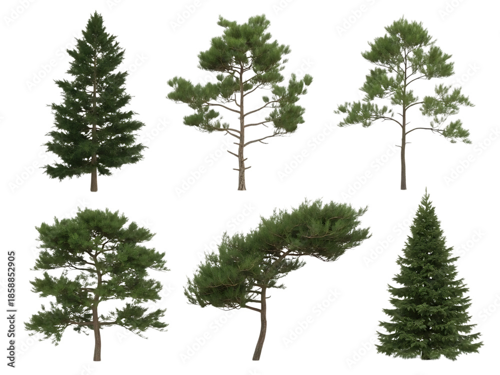 Fototapeta premium Collection of pine trees isolated on transparent background
