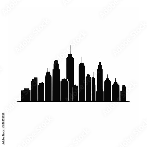 Detailed silhouette representation of urban skyline showcasing architectural diversity against clean backdrop at daytime providing visual for modern city life