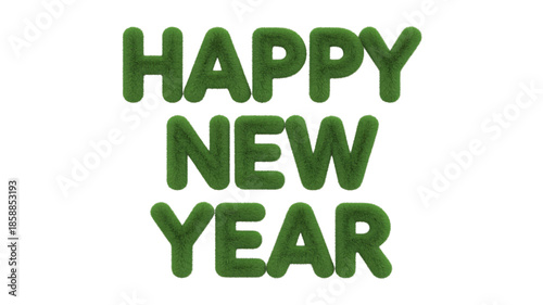 Happy New Year green text on white background with bold font and festive mood for greeting card or banner design
