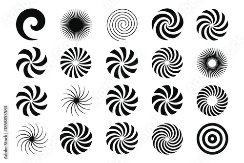 Abstract hypnotic spiral and geometric patterns collection isolated