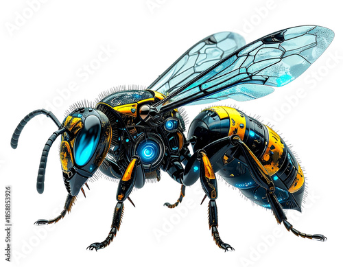  Futuristic Cyborg Wasp with Mechanical Wings
