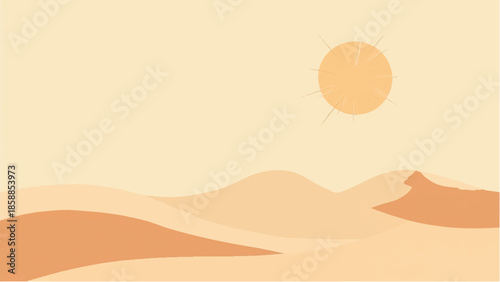 Desert landscape. Desert dunes with sunrise. Illustration of a desert landscape. 
