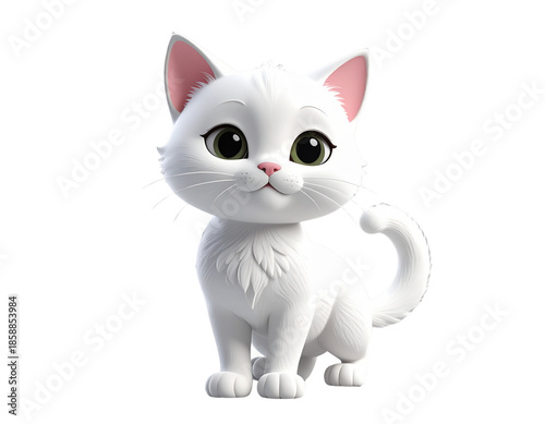 Minimalist 3D White Cartoon Cat Standing