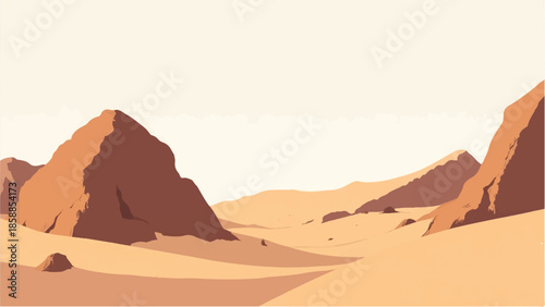 Rocky Desert landscape. Illustration of a desert landscape. Desert dunes. Vector illustration.