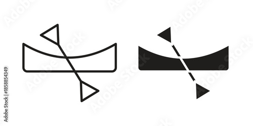 Canoe icons set in multiple style collection