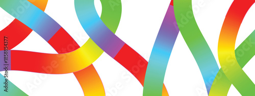 Abstract Gradient Color Lines Set. 3D Wave Line Shapes Pattern. Vector Spiral Rainbow Color Ribbons Isolated on a White Background.