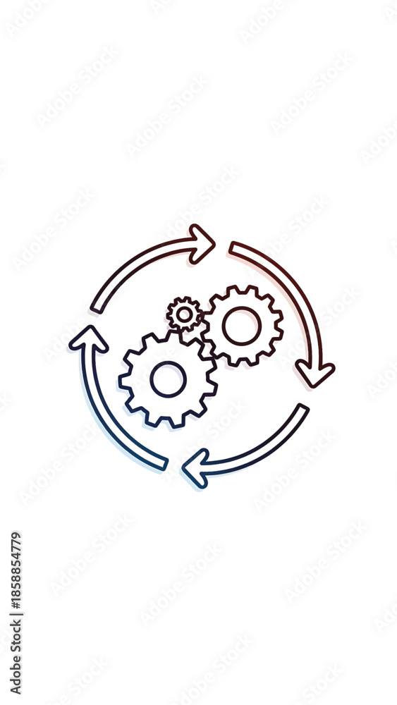Obraz premium Outline icon of three interlocked gears rotating inside a circular arrow depicting continuous process or workflow
