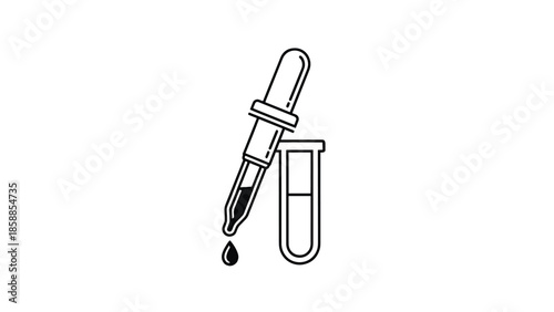 Outline icon of a scientific dropper dispensing a liquid drop into a test tube for laboratory analysis
