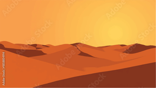 Desert landscape. Desert dunes with sunset. Illustration of a desert landscape. 