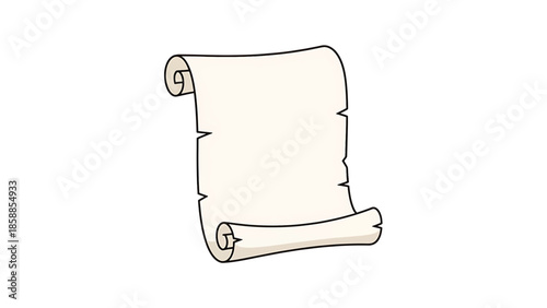 Simple illustration of a blank, unrolled parchment scroll with curled ends on a clean white background