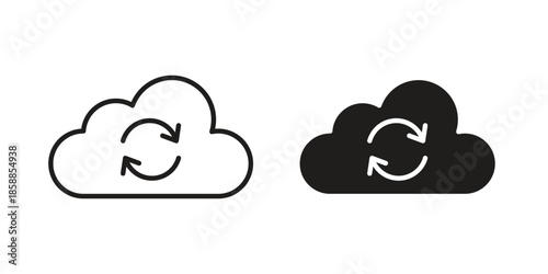 Cloud sync icons set in multiple style collection