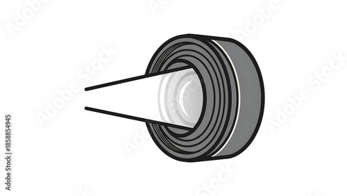 Simple illustration of a rolled up gray and black tape with a white core on a clean white background