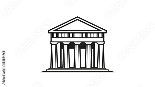 Simple black outline illustration of a classical temple or government building with prominent columns