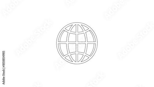 Simple black outline of a globe with meridians and parallels on a clean white background, vector icon