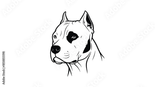 Stylized black and white line art illustration of a canine head with expressive eyes and pointed ears