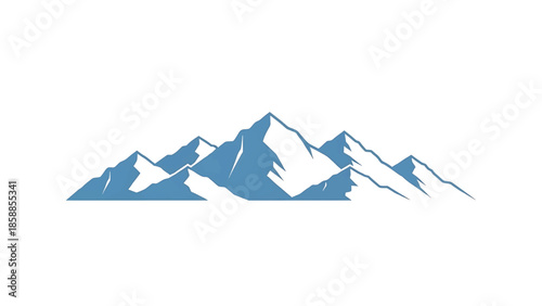 Stylized blue mountain range illustration with sharp peaks and snowy white facets on a clear background