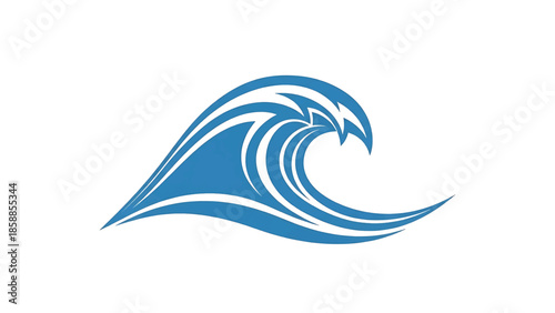 Stylized blue ocean wave graphic with white highlights on a clean white background