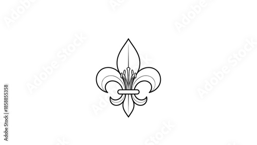 Stylized black outline of a classic fleur-de-lis symbol on a clean white background. Minimalist design