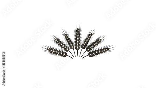 Stylized dark brown wheat ears forming a fan shape on a white background, representing harvest and agriculture