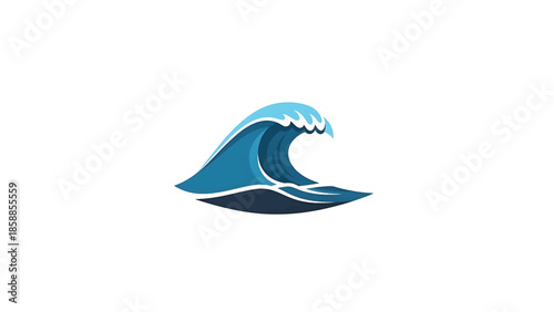 Stylized dynamic ocean wave illustration featuring shades of blue against a clean white background