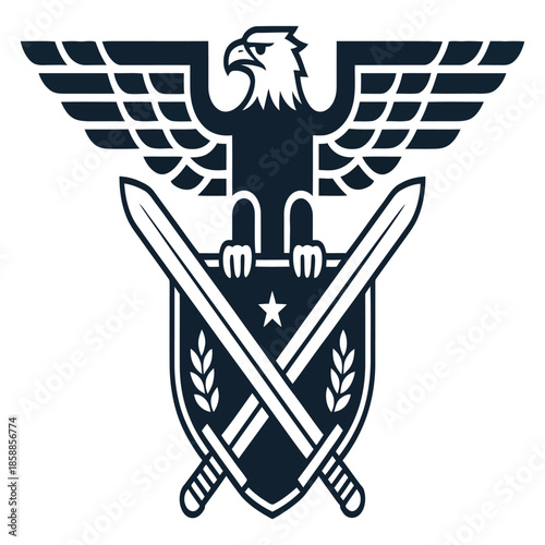 Eagle emblem with crossed swords in heraldic style illustration of patriotic symbol of national defense and military power freedom and bravery graphic