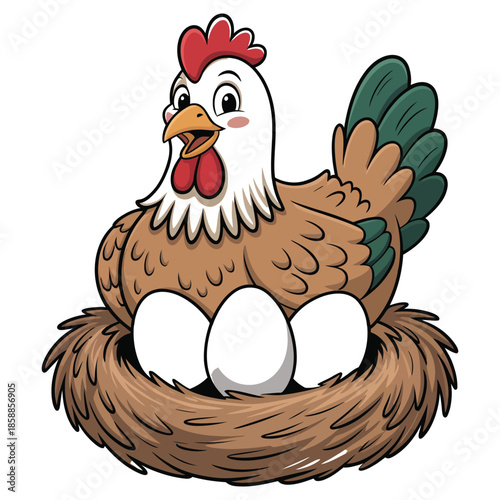 Hen in nest with eggs farm animals and poultry farming concept of laying hens providing fresh eggs for healthy eating and sustainable agriculture