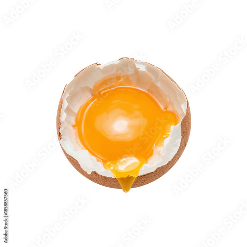 Egg Yolk in Broken Eggshell on White Background With No Other Objects Present