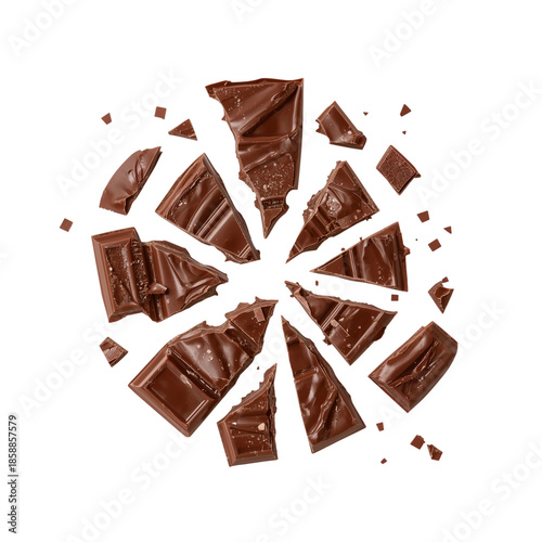 Chocolate Pieces Scattered in a Circular Arrangement on a Plain Background