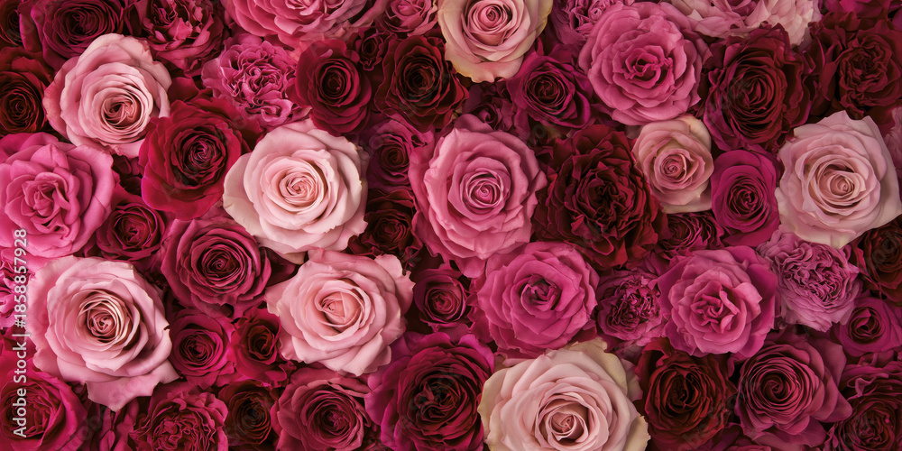 Naklejka premium Dark Pink and Red Roses Background Pattern