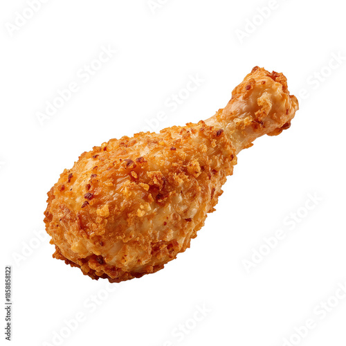 Fried Chicken Drumstick on a Plain Background With Crispy Coating and Juicy I...
