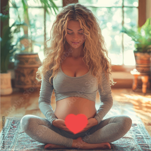 Yoga for pregnant women. A pregnant woman sits in the lotus position and meditates. Prenatal classes, preparation for childbirth.