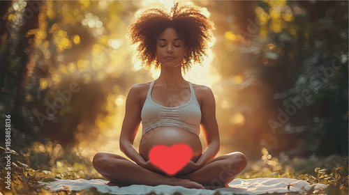 Yoga for pregnant women. A pregnant woman sits in the lotus position and meditates. Prenatal classes, preparation for childbirth.