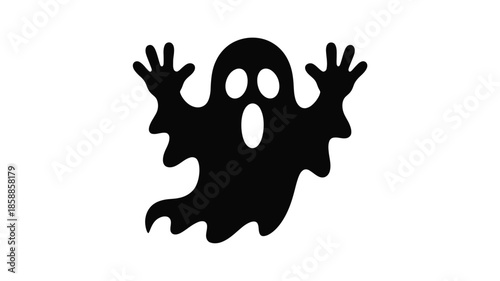 Spooky ghost silhouette with raised hands and shocked expression