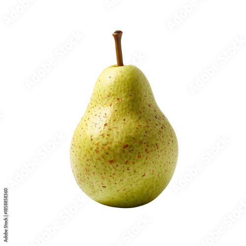 Fresh Pear on a White Background With a Green Leaf and Brown Stem
