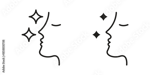 Glowing skin icons set in multiple style collection