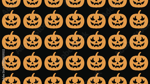Spooky Halloween jack-o-lanterns pattern on black background