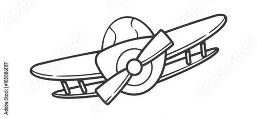 Doodle biplane black-and-white aviation drawing