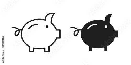 Piggy bank icons set in multiple style collection