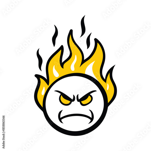 Angry face emoji with fire, illustration of rage, frustration, and intense emotion