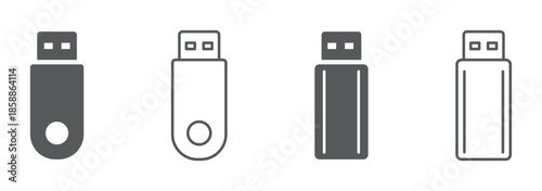 Minimalist USB icon set showing a USB connector and flash drive in black and white silhouettes. No Charging Sign, Prohibited Charging Symbol