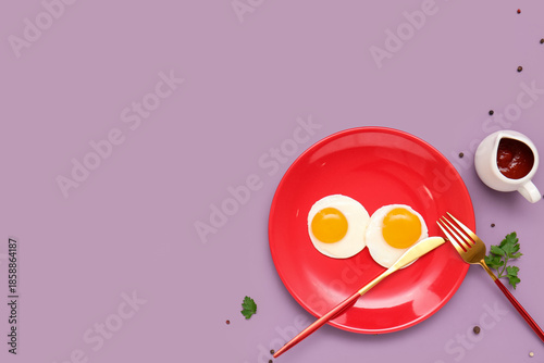 Plate with tasty fried eggs...