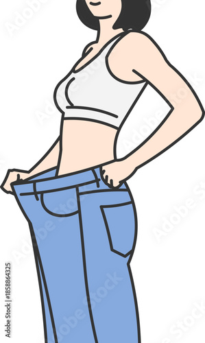 Obraz na płótnie Woman showing off her slimmer figure in baggy jeans and toned body