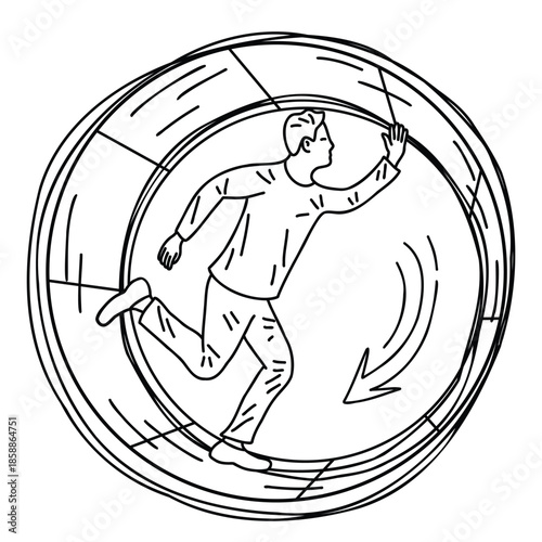 Drowning in stress scene with person overwhelmed by waves of chaotic lines symbolizing mental overload and anxiety