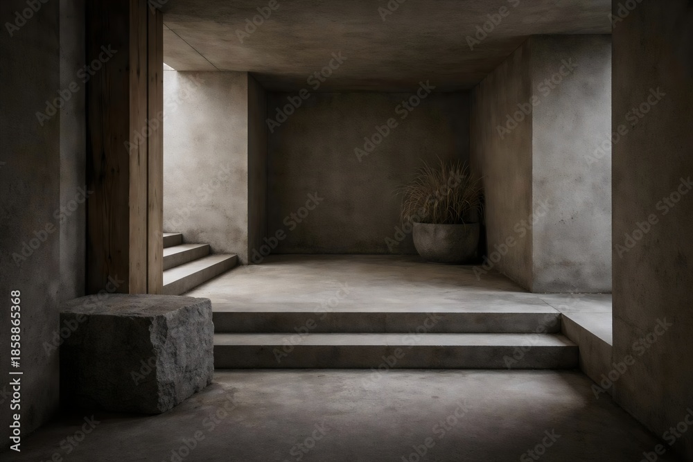 Obraz premium Minimalist Concrete Interior with Steps and Natural Light