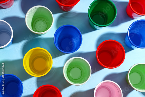 Many colorful plastic cups ...
