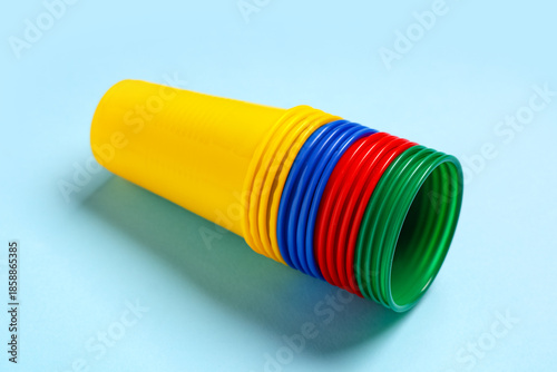Stack of colorful plastic c...