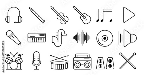 Set of music icons line art style vector illustration design