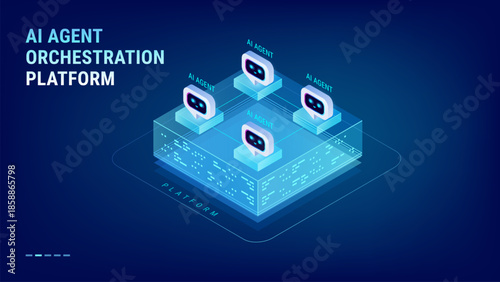 Bild auf Leinwand AI platform with connected agents - AI Agent Orchestration Platform concept - is