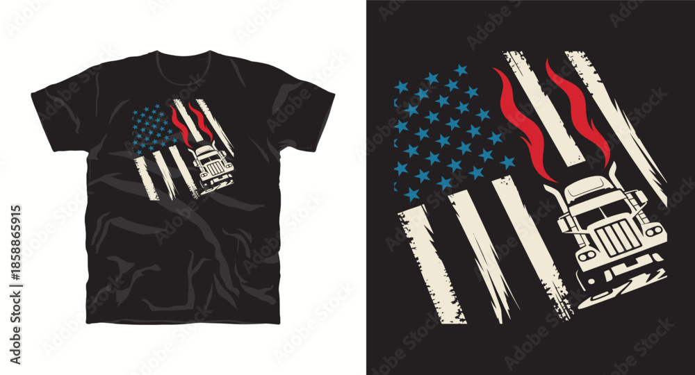 Fototapeta premium Truck driver patriotic design with distressed american flag